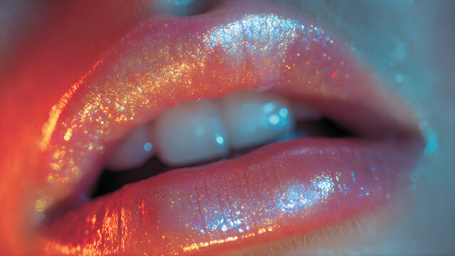 imagine Sephora lipstick close-up glowing like a futuristic neon artifact, surreal reflections, iridescent neon glow (pink, orange, blue), cinematic macro shot with shallow depth of field, futuristic 