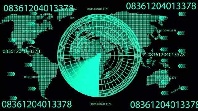 Radar screen animation on map background. Signal transmitted sonar radar .Radar point to detect enemy position. Aircraft signal and guidance radar. Radar animation with black background for flight.