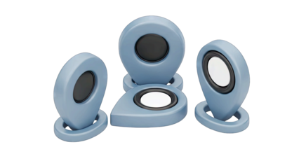 Several Light Blue Location Pointers With Black And White Centers Arranged On A Transparent Background