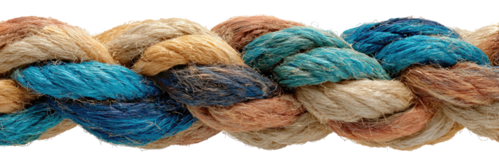 Woven strands of multi-colored rope texture close-up