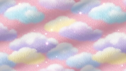 パステルカラーの雲が優しく浮かぶ可愛いイラスト背景素材 ふわふわと幻想的な雰囲気