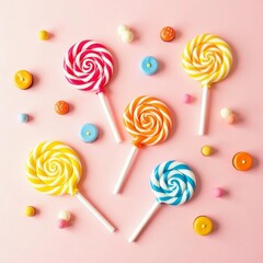 Sweet Harmony: Colorful Swirl Lollipops and Candies