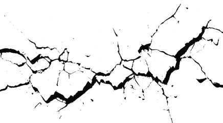 Black crack background. Scratched lines texture. White and black distressed grunge concrete wall pattern for graphic design. Peel paint crack. Dry paint overlay. Crack line on white. 