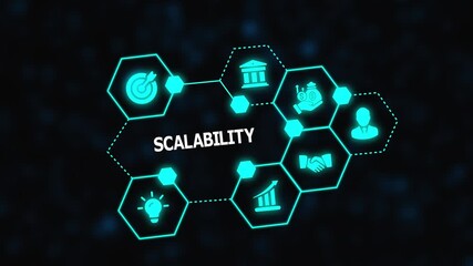 Abstract digital illustration showing scalability and global business growth across a world map with connected icons. - Powered by Adobe