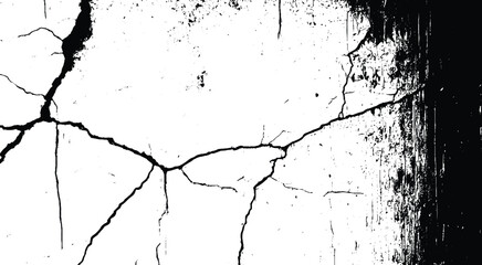 Cracks on the concrete wall. Cracks isolated on white background. Texture for overlay.  Wall Background. For designers to apply texture cracks to objects.