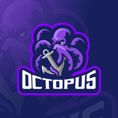 Octopus with anchor mascot logo