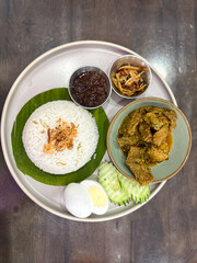 Traditional Malaysian Nasi Lemak with Beef Rendang