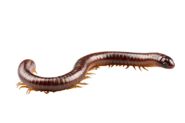 Millipede curls on black. Many legs! Segments visible