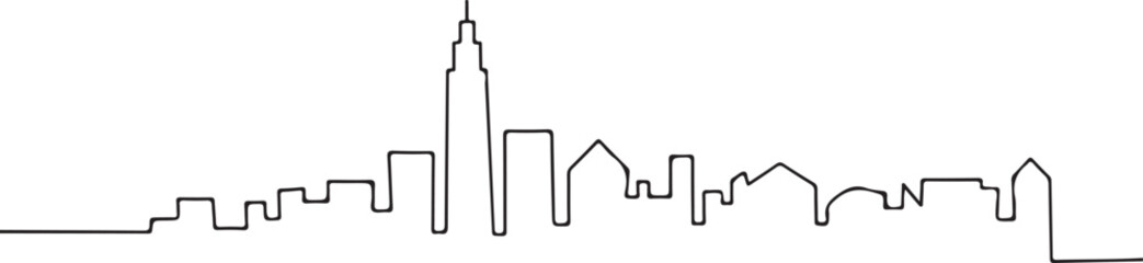 Continuous Line Skyline with Steplike Ascending Rooftops Minimal Artistic Illustration