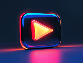 Vibrant Play Button Icon in Neon Colors with Glow Effect