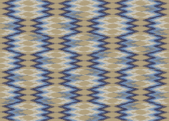 Ikat pattern.Blue zigzag pattern on brown background.Chevron pattern.Geometric shape.DIgital design.Triangle.Ethnic.Illustration.Vertical.Vector.Design for clothes.Dress.Carpet.Printing.Table cloth