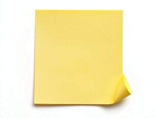 Bright Yellow Sticky Note on White Background with Curling Corner