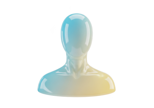 A shiny blue and yellow human bust sculpture on transparent background - Powered by Adobe