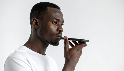 Focused African American Man Using Voice Assistant on Smartphone.