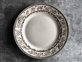 Elegant Round Plate with Floral Design on Textured Surface