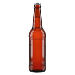 Beer Bottle Standing Upright on White Background.