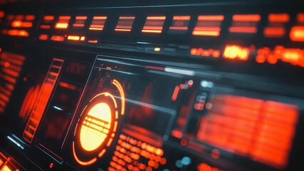 Glowing red digital interface displaying detailed data dashboard - Powered by Adobe