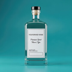 Blue Bottle Liquor On Teal Background.