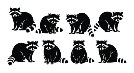 Obraz premium A collection of black silhouettes depicting raccoons in various poses