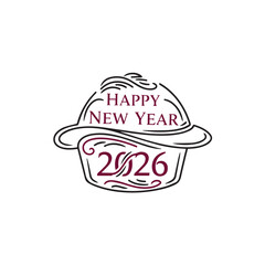 Happy New Year 2026 Baseball Cap Line Art Drawing with Vintage Typography