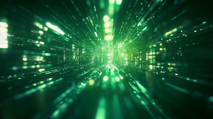 Digital data flowing inside green technology tunnel - Powered by Adobe