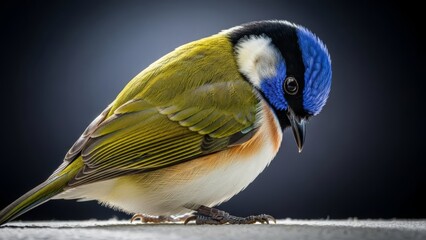 Stunning Blue-Headed Bird with Olive Wings and Orange Belly Perched Gracefully in Nature &ndash; Vivid Colors, Wildlife Beauty, Feather Detail