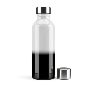 Bottle with dark liquid and removed cap.