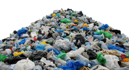 Mountain of plastic waste transparent background cutout png