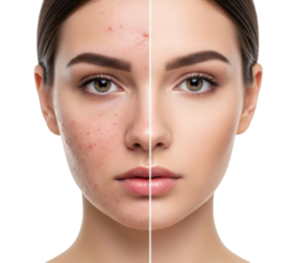 Before and after skin treatment comparison transparent background cutout png