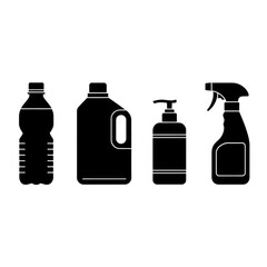 Cleaning bottles and dispensers on white background.
