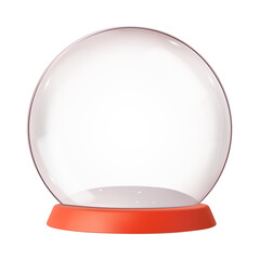 Empty transparent glass dome with orange base isolated on white background.