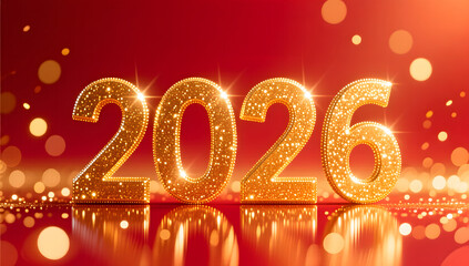 Festive New Year digits glowing in red and gold light