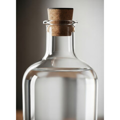 Clear Glass Bottle With Cork Cap Close Up.