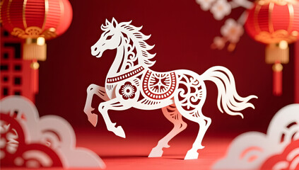 Traditional paper-cut zodiac horse for Spring Festival