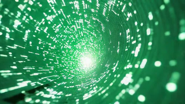 Digital data flowing through futuristic fiber optic tunnel