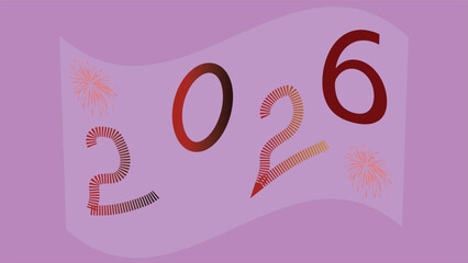 Happy New Year celebration greeting card design with pink heart vector illustration symbol