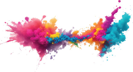 Colorful watercolor ink paint splashes, splatters, and stains create an artistic, grunge decoration design on a white background