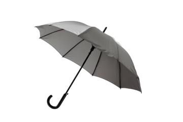 Open grey umbrella isolated on black