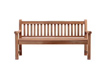 Wood slat bench, rectilinear design. Simple, isolated