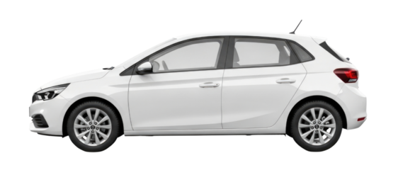 White hatchback car transparent background cutout png
