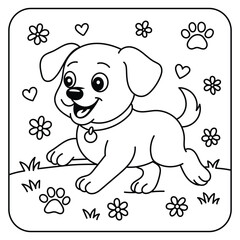Cute Puppy Running Coloring Page – Adorable Dog Line Art for Kids