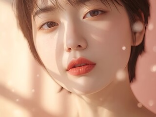 輝く美肌に可愛らしいメイクをまとったアジア人女性の美容ポートレート