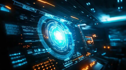 Futuristic blue digital interface displaying data and analytics - Powered by Adobe