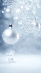 Fototapeta premium Elegant White Christmas Ornaments with Winter Sparkle. cloud dancer color of the year