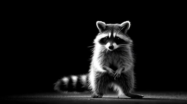 full body adorable raccoon, standing, high contrast,