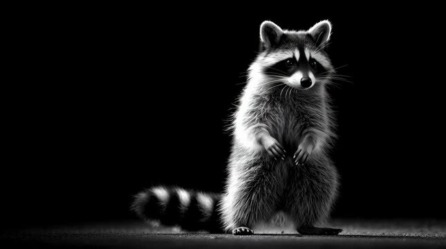 full body adorable raccoon, standing, high contrast,