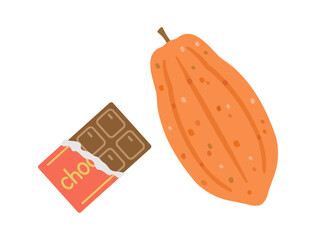 チョコレートとカカオの実のイラスト