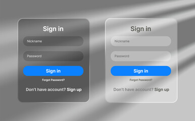 Create account UI. Sign up and log in liquid glass element, user interface element for ui ux design