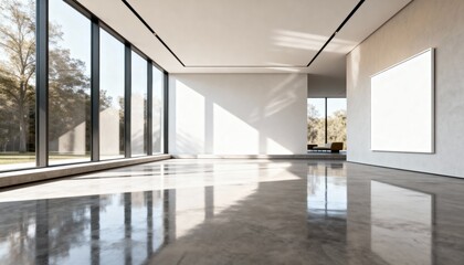 Modern High-Ceiling Living Room with Blank Minimalist Frame