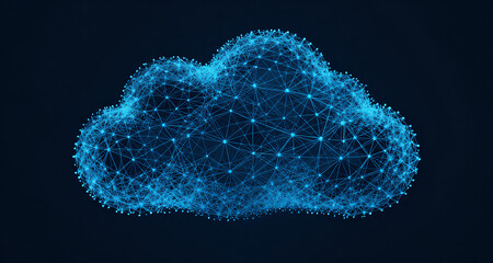 Abstract visualization of data cloud, blue connected dots